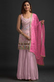 Georgette Lavender Pink Embroidered Straight Cut Suit