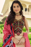 Georgette Light Beige Embroidered Panelled Style Lehenga