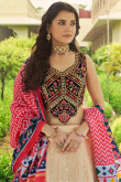 Georgette Light Beige Embroidered Panelled Style Lehenga