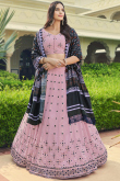 Georgette Light Mauve Embroidered Panelled Style Lehenga