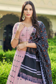 Georgette Light Mauve Embroidered Panelled Style Lehenga