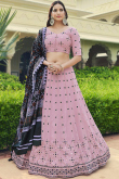 Georgette Light Mauve Embroidered Panelled Style Lehenga