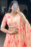 Georgette Light Peach Lehenga with Printed Work for Diwali