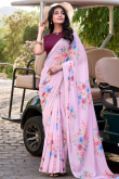 Georgette Light Pink Saree with Lace Work for New Year