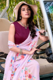 Georgette Light Pink Saree with Lace Work for New Year