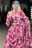 Georgette Mauve Taupe Lehenga with Printed Work for Diwali