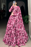Georgette Mauve Taupe Lehenga with Printed Work for Diwali