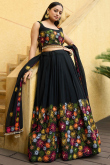 Georgette Mirror Embroidered Flared Style Black Chaniya Choli