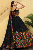 Georgette Mirror Embroidered Flared Style Black Chaniya Choli