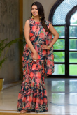 Georgette Multi Color Printed Ready Made Saree Gown