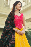 Georgette Mustard Yellow Embroidered Panelled Style Lehenga