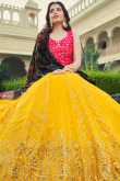 Georgette Mustard Yellow Embroidered Panelled Style Lehenga