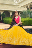 Georgette Mustard Yellow Embroidered Panelled Style Lehenga