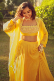 Georgette Mustard Yellow Flared Style Plain Lehenga 