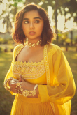 Georgette Mustard Yellow Flared Style Plain Lehenga 