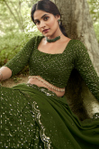 Georgette Olive Green Embroidered Flared Style Lehenga 