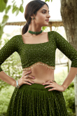 Georgette Olive Green Embroidered Flared Style Lehenga 