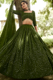 Georgette Olive Green Embroidered Flared Style Lehenga 
