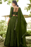 Georgette Olive Green Embroidered Flared Style Lehenga 