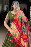 Georgette Olive Green Lehenga with Zari Work for Mehndi