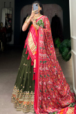 Georgette Olive Green Lehenga with Zari Work for Mehndi