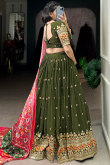 Georgette Olive Green Lehenga with Zari Work for Mehndi