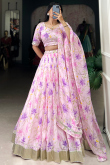 Georgette Pale Pink Lehenga with Printed Work for Diwali