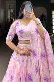 Georgette Pale Pink Lehenga with Printed Work for Diwali