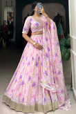 Georgette Pale Pink Lehenga with Printed Work for Diwali