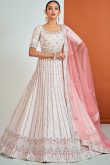 Georgette Pale Pink Mirror Embroidered Lehenga