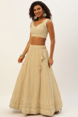 Georgette Pale Yellow Embroidered Panelled Style Lehenga