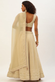 Georgette Pale Yellow Embroidered Panelled Style Lehenga