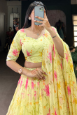 Georgette Pale Yellow Lehenga with Printed Work for Haldi 