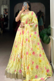 Georgette Pale Yellow Lehenga with Printed Work for Haldi 