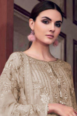 Georgette Party Wear Cigarette Pant Suit In Beige Color