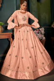 Georgette Peach Sequins Embroidered A Line Lehenga 