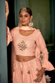 Georgette Peach Sequins Embroidered A Line Lehenga 