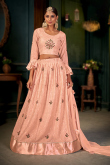 Georgette Peach Sequins Embroidered A Line Lehenga 