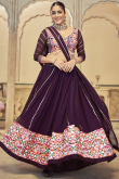 Georgette Plum Purple Embroidered Flared Style Chaniya Choli