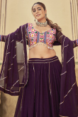 Georgette Plum Purple Embroidered Flared Style Chaniya Choli