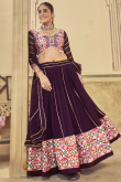 Georgette Plum Purple Embroidered Flared Style Chaniya Choli