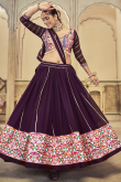 Georgette Plum Purple Embroidered Flared Style Chaniya Choli