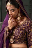 Georgette Plum Purple Embroidered Panelled Lehenga