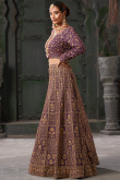 Georgette Plum Purple Embroidered Panelled Lehenga