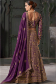 Georgette Plum Purple Embroidered Panelled Lehenga