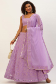 Georgette Plum Purple Embroidered Panelled Style Lehenga