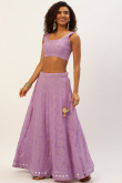 Georgette Plum Purple Embroidered Panelled Style Lehenga