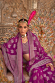 Georgette Plum Purple Weaved Broad Boder Saree