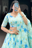 Georgette Powder Blue Lehenga with Printed Work for Diwali