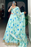 Georgette Powder Blue Lehenga with Printed Work for Diwali